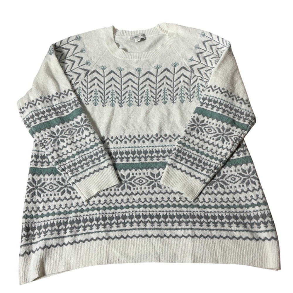Coldwater Creek Fair Isle Snowflake Sweater Womens XL White Grey Nordic Pullover